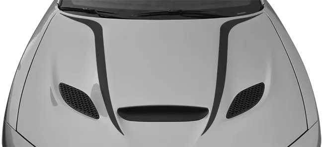 2015-2023 Charger SRT Hellcat / SRT 392 / R/T Scat Pack Power Bulge Hood Spears on vehicle image.